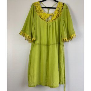 Beau Bois Silk Chartreuse Polka Dot Artsy Dress L